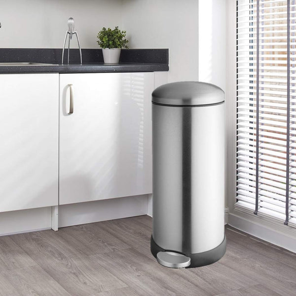 30L Stainless Steel dust bin 30 Litre Retro Cushion Close Bin SilverStainless